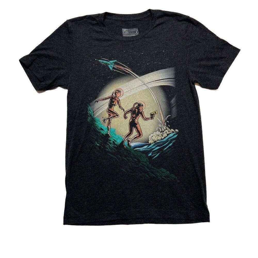 Curbside Retro Space Traveler Graphic T-Shirt Black Women's S Astronaut Galaxy